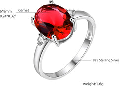 Uloveido Resizable 925 Sterling Silver Garnet Gemstone Ring for Women, Red Crystal Jewelry FJ106