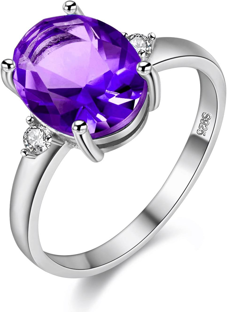 Uloveido Resizable 925 Sterling Silver Amethyst Gemstone Ring for Women, Purple Crystal Jewelry FJ106