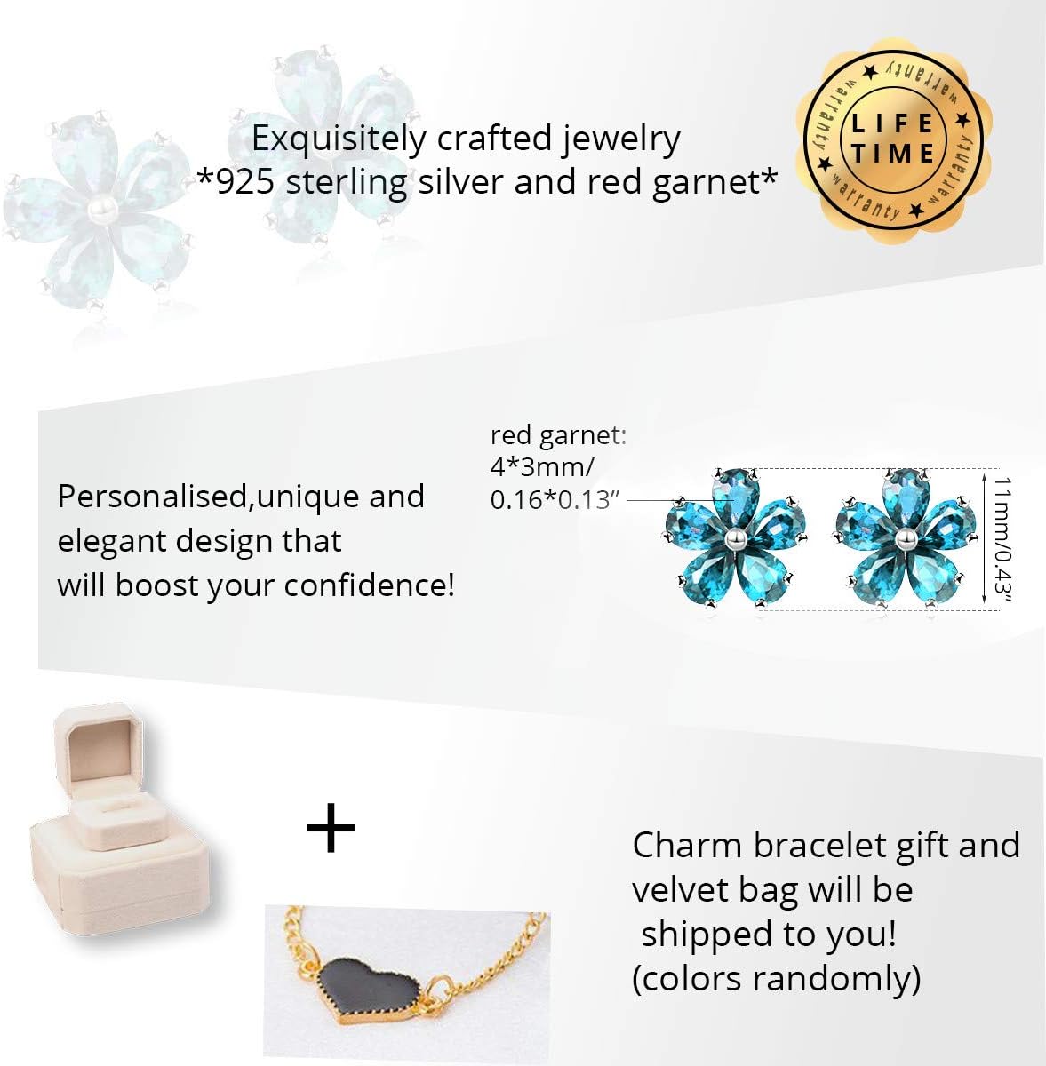 Uloveido Women 925 Sterling Silver Earrings with Blue Stones, Blue Topaz Flower Studs Earrings for Girls Birthday Gift with Velvet Box CR003 (Blue)