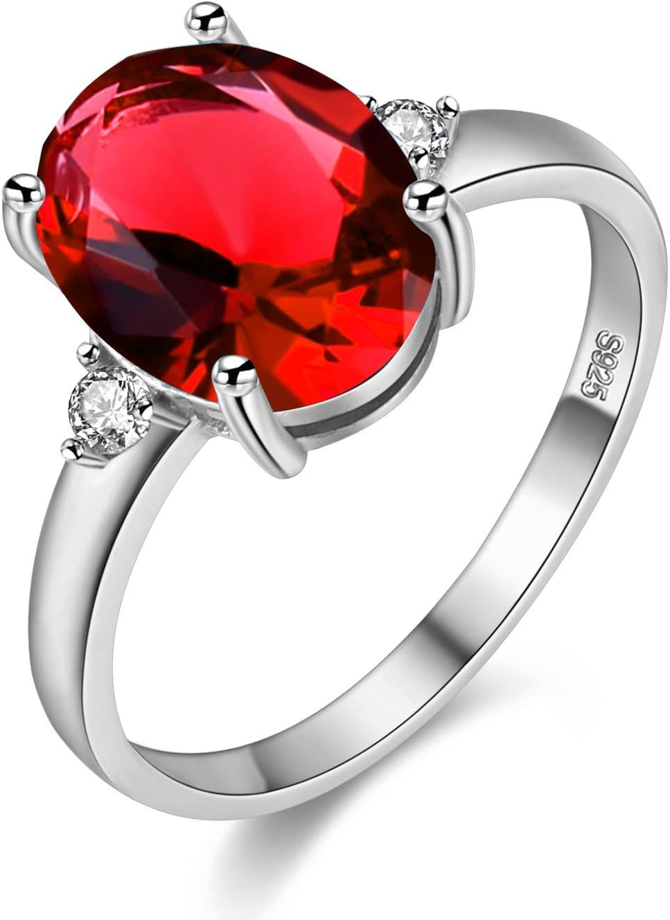 Uloveido Resizable 925 Sterling Silver Garnet Gemstone Ring for Women, Red Crystal Jewelry FJ106