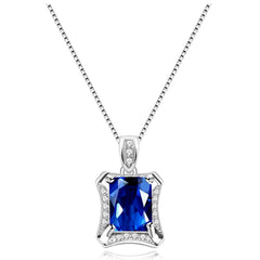 Uloveido Womens 925 Sterling Silver Blue Corundum Sapphire Pendant Birthstone Necklace White Gold Plated