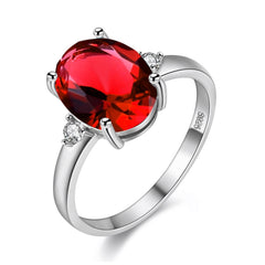 Uloveido Resizable 925 Sterling Silver Garnet Gemstone Ring for Women, Red Crystal Jewelry FJ106