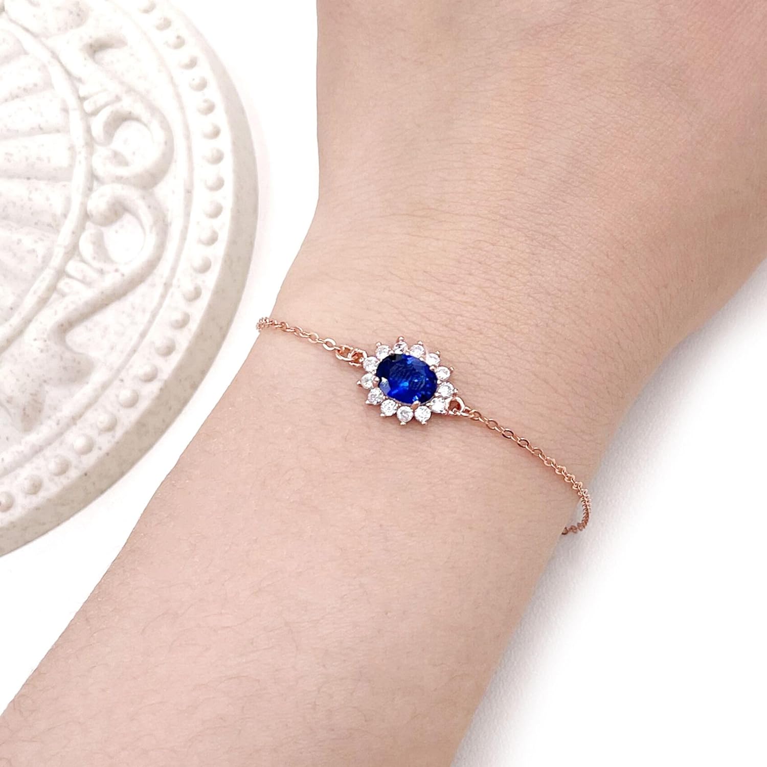 Uloveido 925 Sterling Silver Birthstone Bracelets for Women, Ocean Blue Sapphire Gemstone Dainty Charm Link Bracelet Birthday Jewelry Christmas Anniversary Gifts for Her Girls Mom Wife