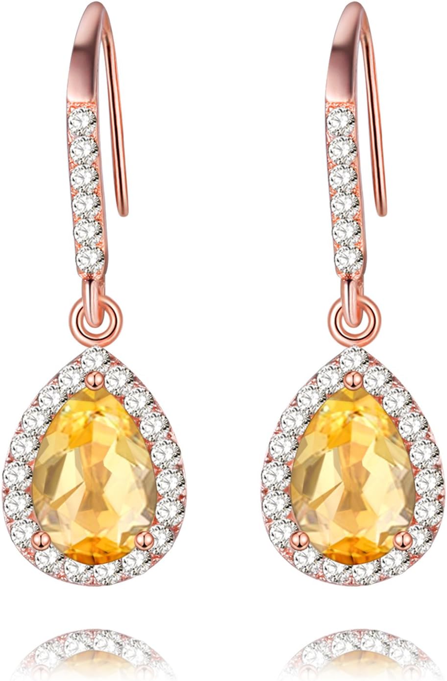 Uloveido 1.5CT Natural Authentic Teardrop Pear Cut Citrine Drop Dangle Earrings for Women, 925 Sterling Silver Rose Gold Plated Birthstone Jewellery for Girls FR001