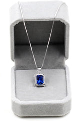 Uloveido Womens 925 Sterling Silver Blue Corundum Sapphire Pendant Birthstone Necklace White Gold Plated