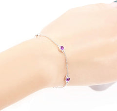 Uloveido Purple Crystal 4 Round Amethyst Stones Bangle Bracelet Sterling Silver for Girlfriend Women with Metal Chain FB045