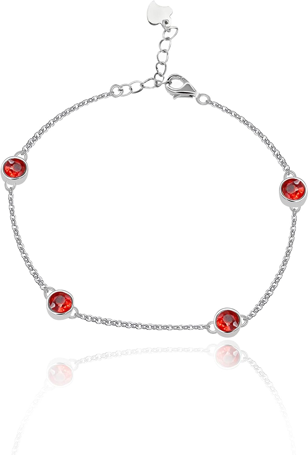 Uloveido Sterling Silver Chain 4 Red Garnet Stones Good Luck Bracelet for Girls Protection FB045