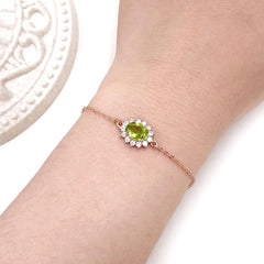 Uloveido 925 Sterling Silver Birthstone Bracelets for Women, Peridot Gemstone Dainty Charm Link Bracelet Birthday Jewelry Christmas Anniversary Gifts for Her Girls Mom Wife