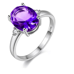 Uloveido Resizable 925 Sterling Silver Amethyst Gemstone Ring for Women, Purple Crystal Jewelry FJ106