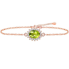 Uloveido 925 Sterling Silver Birthstone Bracelets for Women, Peridot Gemstone Dainty Charm Link Bracelet Birthday Jewelry Christmas Anniversary Gifts for Her Girls Mom Wife