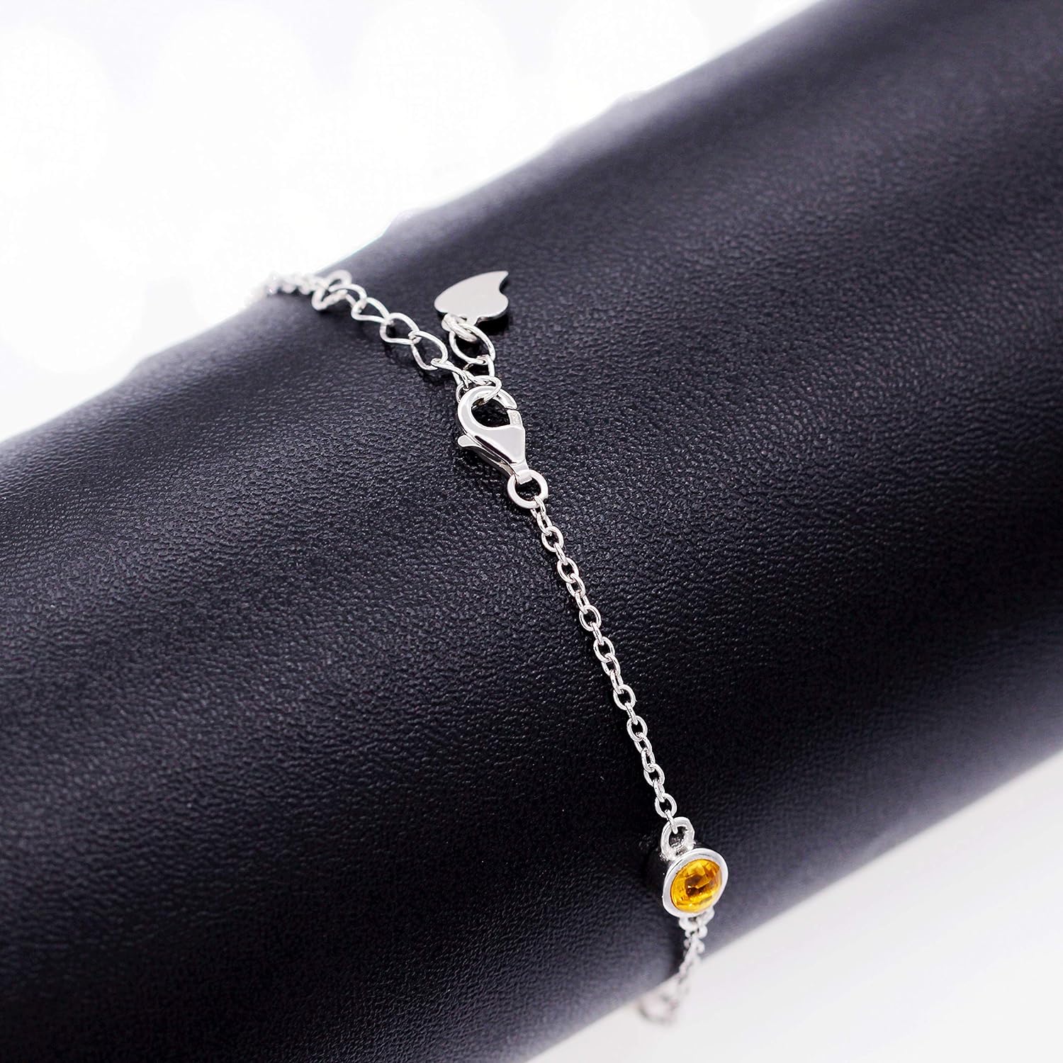 Uloveido 4mm Round Citrine 925 Sterling Silver Metal Link Chain Bracelet for Women with Yellow Crystals FB045