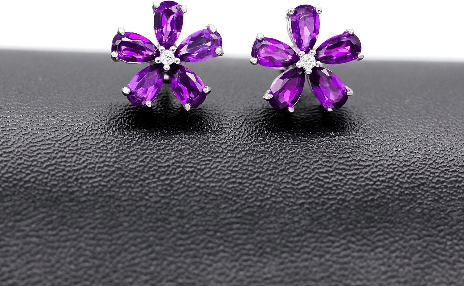 Uloveido Purple Amethyst Flower Studs Earrings for Women,925 Sterling Silver Purple Crystal Earrings Studs for Girls February Birthstone Gift CR003 (Purple)