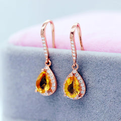 Uloveido 1.5CT Natural Authentic Teardrop Pear Cut Citrine Drop Dangle Earrings for Women, 925 Sterling Silver Rose Gold Plated Birthstone Jewellery for Girls FR001