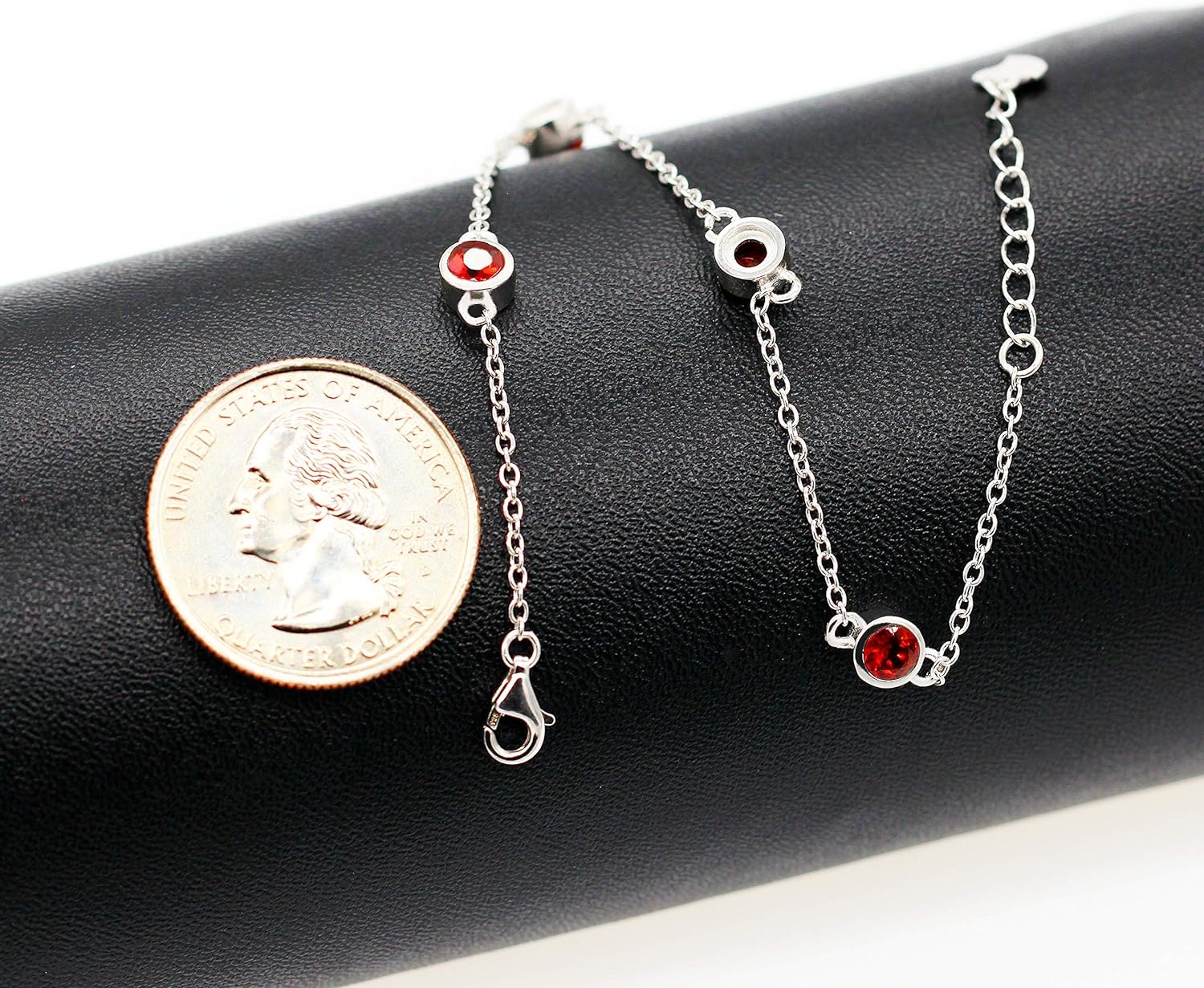 Uloveido Sterling Silver Chain 4 Red Garnet Stones Good Luck Bracelet for Girls Protection FB045