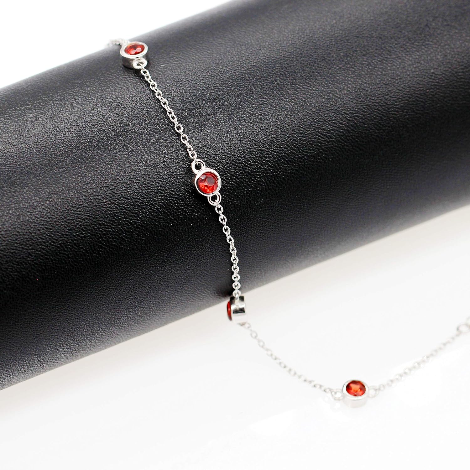 Uloveido Sterling Silver Chain 4 Red Garnet Stones Good Luck Bracelet for Girls Protection FB045