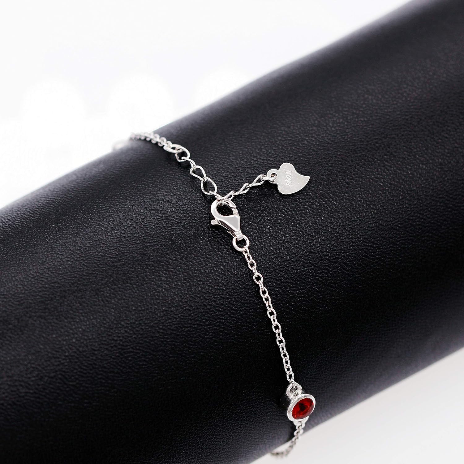 Uloveido Sterling Silver Chain 4 Red Garnet Stones Good Luck Bracelet for Girls Protection FB045