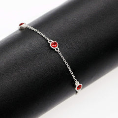 Uloveido Sterling Silver Chain 4 Red Garnet Stones Good Luck Bracelet for Girls Protection FB045