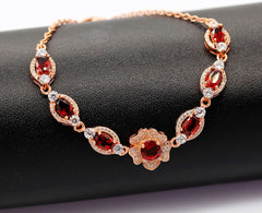 Uloveido Dainty 7 Stone Natural Red Garnet Bracelet Flower Design Rose Gold Plated 925 Sterling Silver Chain Bracelet January Birthstone Bracelet Gifts Idea for Women Girlfriend Mom FB063