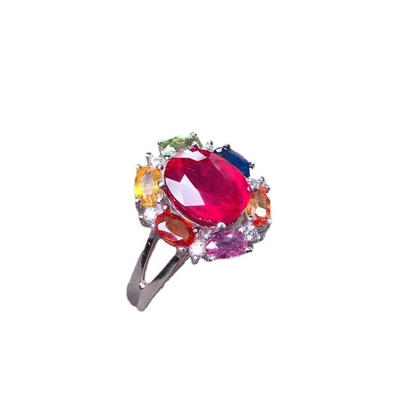 925 Silver Inlaid 8*10mm Ruby Women's Adjustable Ring, Gemstone Ring, Birthstone Ring Fine Jewelry